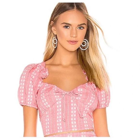 Cleobella Revolve Sydney Pink Embroidered Boho Puff Sleeve Crop Top Size S - Picture 1 of 8